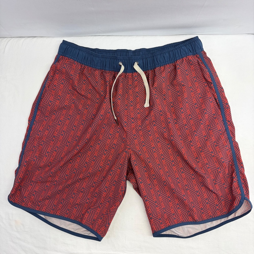 Fair Harbor Swim Trunks Mens Large Red Blue Geometric Lined Board Shorts Beach